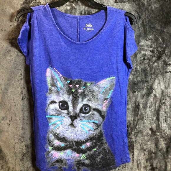 Justice Other - Justice Cat Tee Shirt  Cut Out Sleeve Shirt Detail Size Jr 18 Girls T Shirt